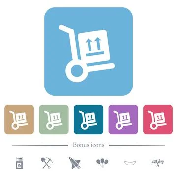 Side up parcel delivery solid flat icons on color rounded square backgrounds Illustrazione stock