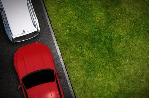 Side parking with copy space on the grass illustration. top view. 스톡 일러스트