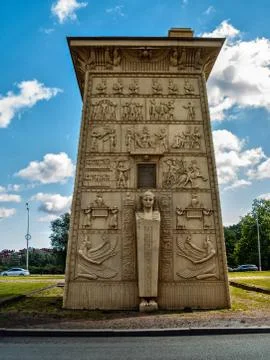 The side part of the Egyptian gate with bas-reliefs in Tsarskoye Selo in St. Stock Photos