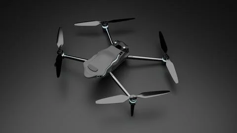 Side perspective render of UAV drone on dark background Stock Illustration