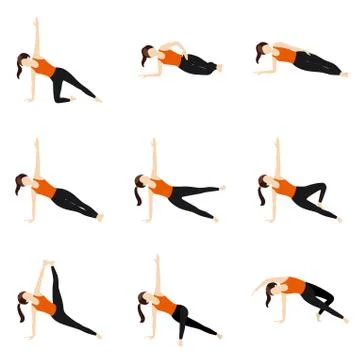 Side plank variations yoga asanas set Stock Illustration