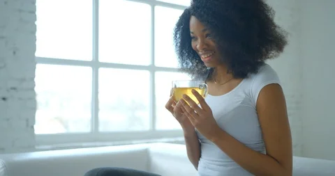 Side portrait of the beautiful charming afro-american woman with pretty smile Stock Footage 88586045