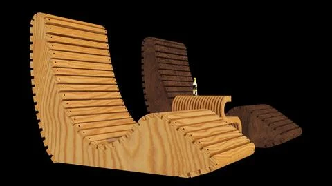 Side Profile 3D Render of Ergonomic Wood Sun Loungers 스톡 일러스트