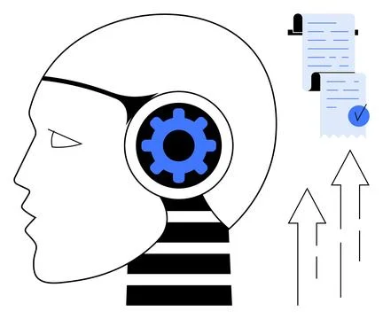 Side Profile of AI Robot Head with Gears Highlighting Technology and Innovati Stock Illustration