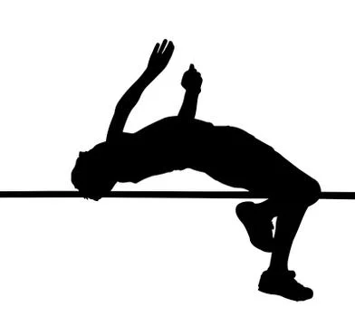 Side profile of boy high jumper leaping over bar Stock Illustration