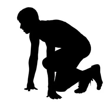 Side profile of boy track runner ready for race start Stock Illustration