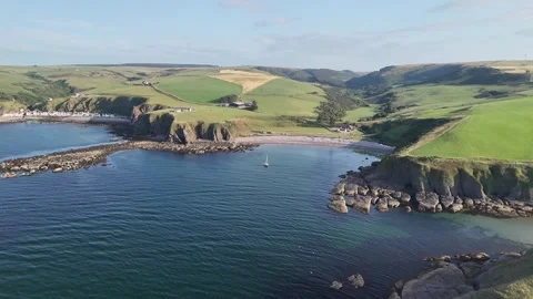 Side Profile Drone Shot of Sailboat Anchored at Cullykan Bay Stock Footage 331301655