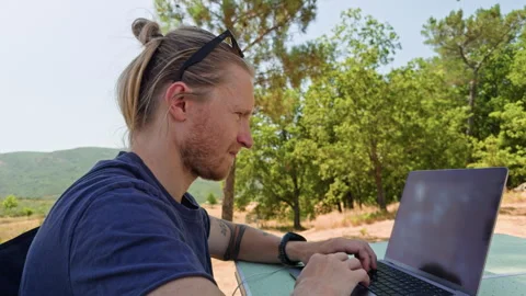 Side Profile of Freelancer Typing on Laptop Video stock 344809335