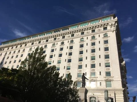 Side profile of the Joseph Smith Memorial Building in downtown Salt Lake City UT Stock Photos