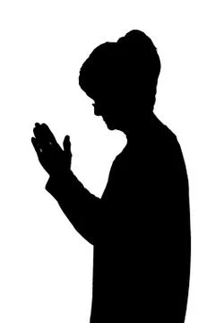 Side profile portrait silhouette of elderly lady standing praying Stock Illustration