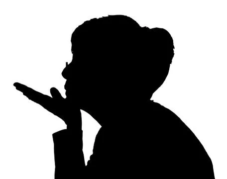 Side profile portrait silhouette of elderly lady blowing kiss Stock Illustration
