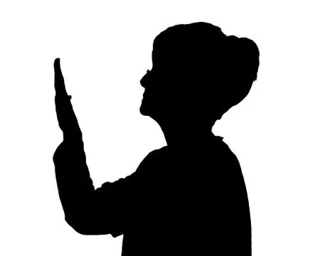 Side profile portrait silhouette of elderly lady checking condition of nails Stock Illustration