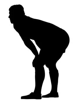 Side profile of rugby player resting with hands on knees Stock Illustration