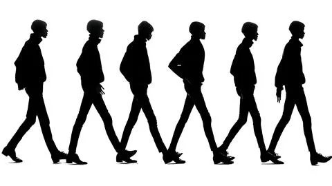 Side Profile Runway Walk Cycle Silhouette Pack Stock Illustration