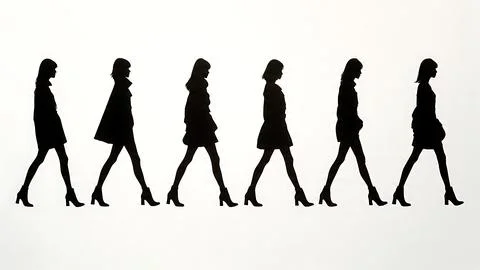 Side Profile Runway Walk Cycle Silhouette Pack Stock Illustration