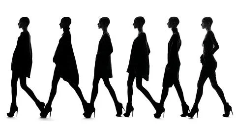 Side Profile Runway Walk Cycle Silhouette Pack Stock Illustration