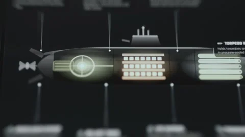 Side Profile Submarine Technical Schematic With Highlighted System Modules 4K Stock-Footage 341842495