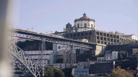 Side profile of the upper bridge deck with the monastery in the background. Stock Footage 327624828
