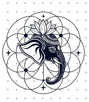 Side profile vector illustration of Lord Ganesha face encircled in geometric man Stock Illustration