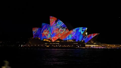 Side profile VIVID Sydney Opera House 6K Stock Footage 311127059