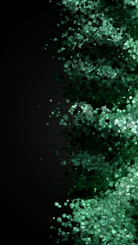 Side pushing line of glossy cubes sliding across a deep dark textured backdrop Stock Footage 322721584