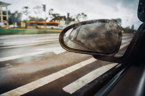 Side Rear View Mirror on Cloudy Day Stock Photos