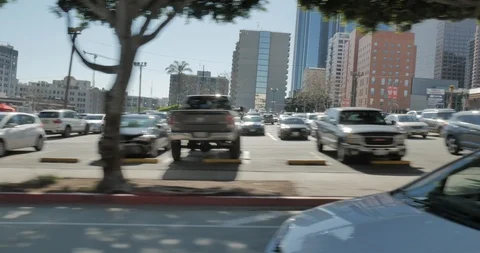 Side right driving plate - 1st St at Olive Street, Downtown LA Stock Footage 113754294
