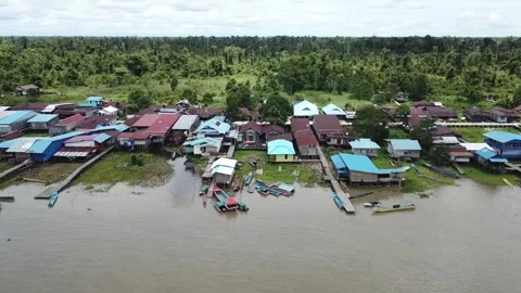 Side river home village Video stock 297831336