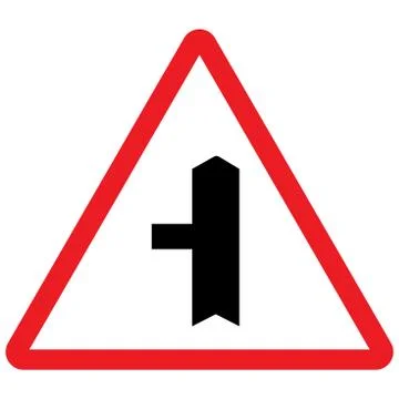 Side road left traffic sign vector. Red triangle background. Stock Illustration