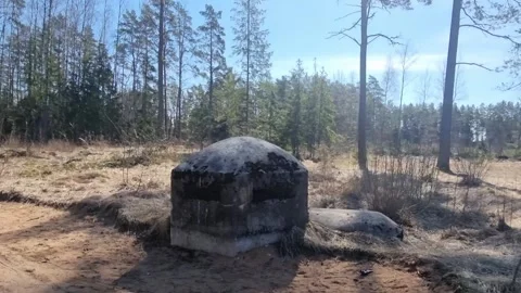 On the side of the road stood the remains of a bunker. Stock Footage 301224787