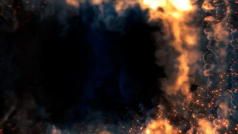 Side screen frame of blue smoke with fire - abstract 3D illustration Stock Illustration