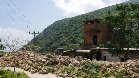 Side Shot: Ancient tower on top of the mountain Stock Footage 101729667