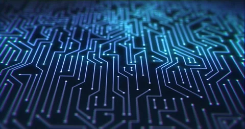 Side shot of circuit board abstract background with data flowing Stock Footage 255042244