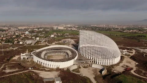 Side shot with drone to the Sail Designed by Calatrava City of Rome Stock Footage 147680486
