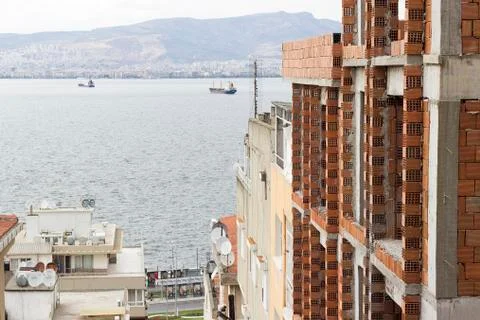 Side shot of facade of old incomplete building Stock Photos