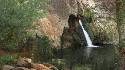 Side Shot of a Flowing Waterfall Stock Footage 219345388