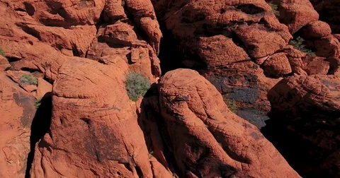 Side shot flying through Red Rock Canyon, Calico Hills Stock Footage 73529051