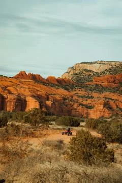 Side by side 4 wheeler driving on forest service road 525 in Coconino Natio.. Stock Photos