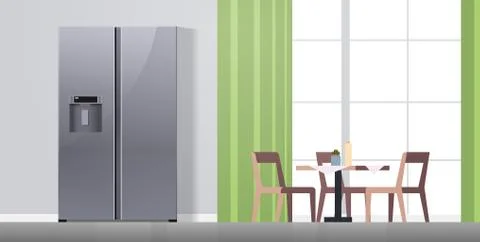 Side by side refrigerator in modern kitchen interior home appliance concept Stock Illustration