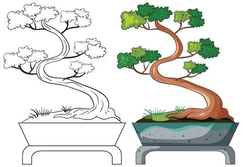 Side-by-Side Vector Illustration of Bonsai Tree in Pot イラスト素材