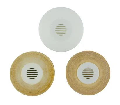 Side-by-side on a white background, two heavily soiled and worn water filte.. Stock Photos