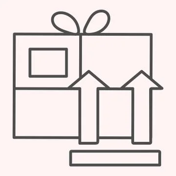 This side up sign on box thin line icon. Cargo parcel with two arrows up. Postal Stock Illustration