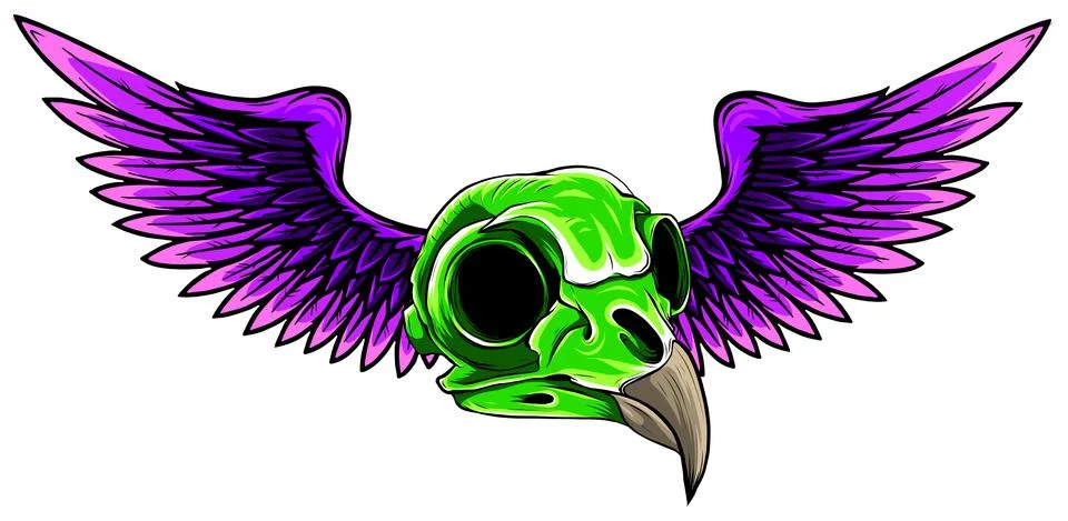 Side Skull with Wings vector illustration art Illustrazione stock