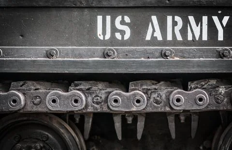Side of tank close-up with text us army on it. Foto stock