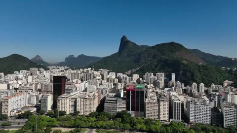 Side Tracking From Botafogo Rooftops With Corcovado Behind Stock Footage 344751812