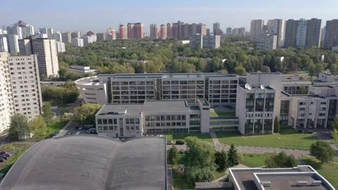Side tracking drone flight over MGIMO campus Stock Footage 324544377