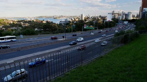 Side of traffic time lapse towards Sydney city centre 4K Stock Footage 154336176