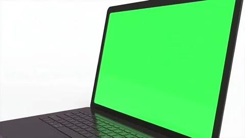 Side view of 3d animated laptop with green screen mockup zooming in Video stock 312321145