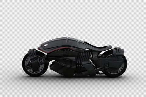Side view 3D illustration of a black coloured futuristic cyberpunk style moto Stock Illustration
