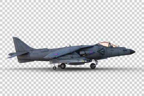 Side view 3D illustration of a grey jet fighter aircraft on the ground and ar Stock Illustration